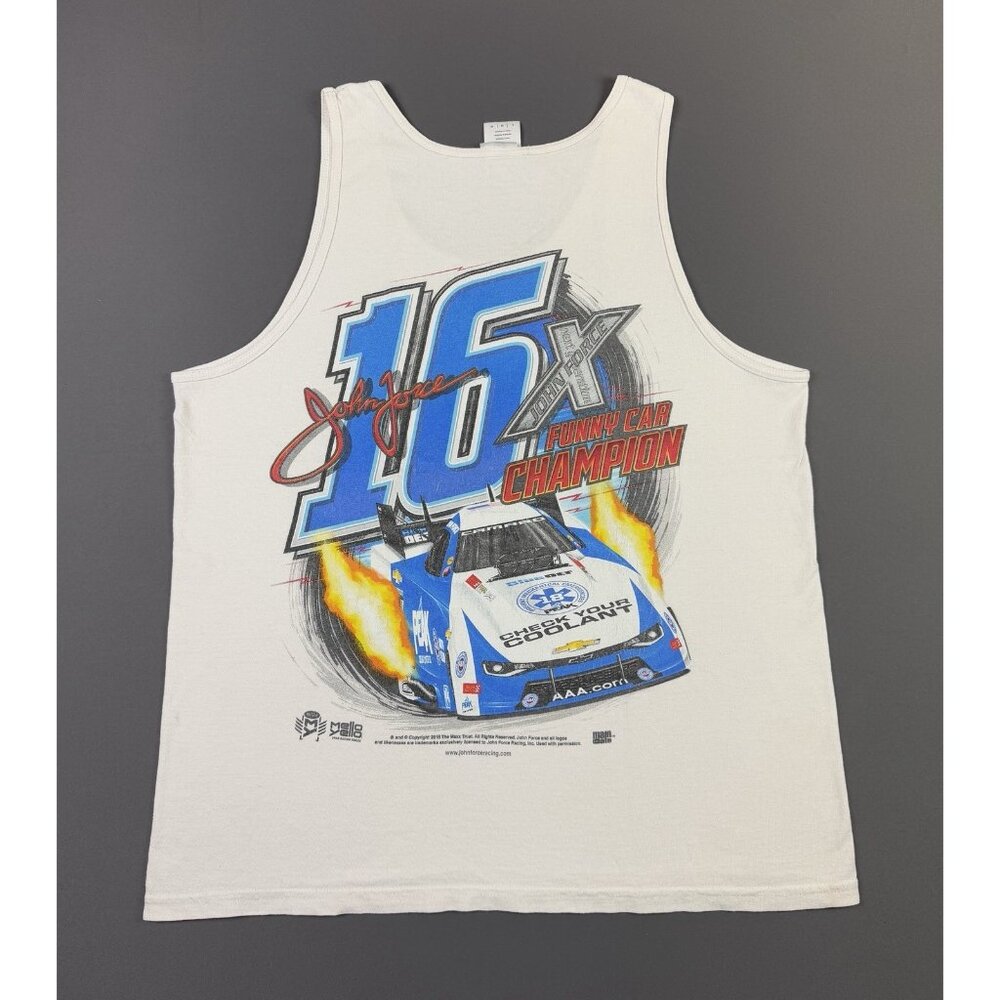 Rare Vintage Y2K John Force Funny Car Champion White Tank Top Shirt Racing Large